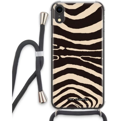 Afbeelding van Case Company® hoesje met Koord geschikt voor iPhone XR Arizona Zebra Telefoonhoesje Zwart Extra Bescherming aan alle Kanten en Over de Schermrand