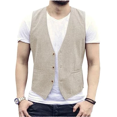 Afbeelding van AeoTeokey Linnen zomervest voor heren, casual vest, regular fit, Beige