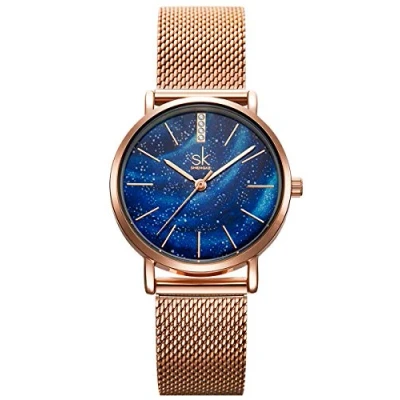Afbeelding van Alienwork SK Minimalist dameshorloge, ultradun, mesh band