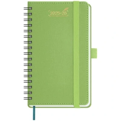 Afbeelding van BEZEND Kleine zakagenda 2025 2026, spiraalbinding, 15,5 x 9 cm, weekkalender 25 26, met dubbel schema, 1 week, 2 pagina&#039;s 18 maanden van jul tot december 26 Zachte PU lederen omslag Groen