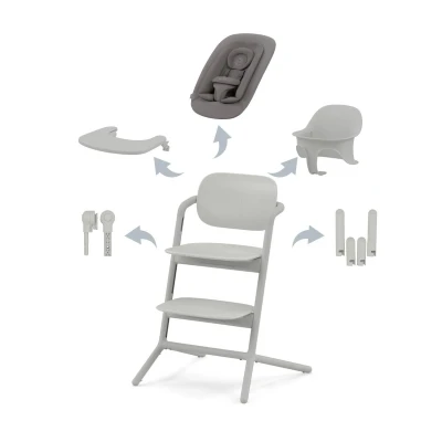 Afbeelding van Cybex Kinderstoel Lemo 4 in 1 Suede Grey/Mid Grey Met Newbornset + Babyset Eetblad &amp; Accessoires