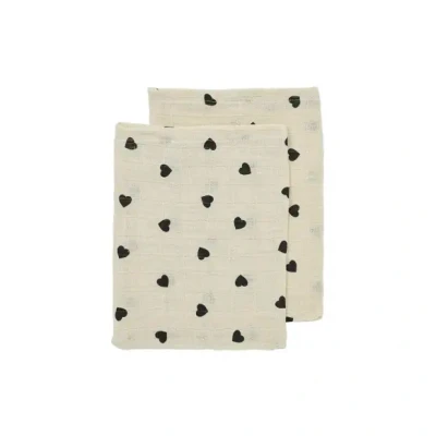 Afbeelding van Meyco Washandjes Sweet Heart Soft Sand/Black 2 pack