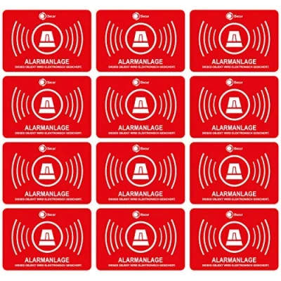 Afbeelding van &#039;10 Isecur Stickers alarm, alarm gesimuleerd 5 x 3,5 cm 047 _ 10 + 2 gratis teken van alarmsysteem buitenlijm raamsticker papier Home, auto, vrachtwagen, bouwmachines