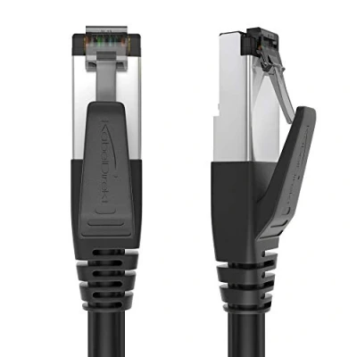 Afbeelding van KabelDirekt Cat 8 netwerkkabel 0.5 m 40 Gigabit Ethernet , LAN en patchkabel (Cat 8.1 is geschikt voor breedbandnetwerken, switch, router, modem, pc met RJ45 ingang, zwart)