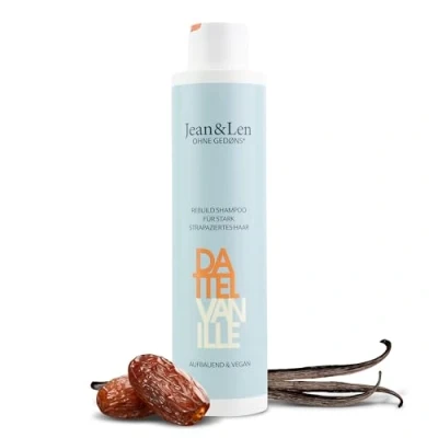 Afbeelding van Jean &amp; Len Rebuild Dattes vanille shampoo voor sterk beschadigd haar, maakt het haar sterker en meer, vanillegeur, siliconenvrije parabenen, veganistisch, 300 ml