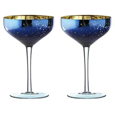 Afbeelding van Artland set van 2 Galaxy champagnebekers Ruimte geïnspireerde kleurrijke champagneglazen Mondgeblazen glazen Perfect feestservies voor huwelijksverjaardag Blue &amp; Gold delige