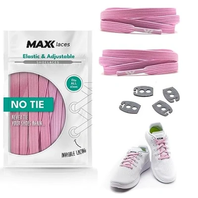 Afbeelding van MAXX laces Elastische veters zonder knopen, rubber, flexibel, plat, comfortabel, eenvoudig, elegant comfort en stevige grip, veters, ideaal voor sneakers, schoenen, Antiek roze