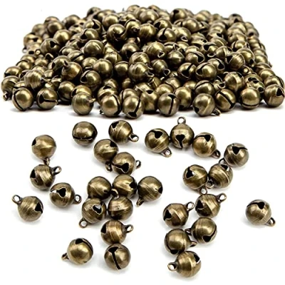 Afbeelding van 200 stuks kleine belletjes, 6 mm antiek brons kerstbellen van koper, metaal, jingle bells, mini bellen, decoratie, feestdecoraties, handwerk voor doe het zelf decoratie