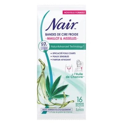 Image de NAIR Bandes de Cire Froide Maillot &amp; Aisselles, à l&#039;Extrait d&#039;huile Chanvre, 97% d&#039;Origine Naturelle, NaturAdvanced Technology, 16