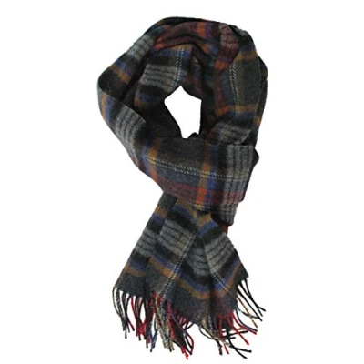 Afbeelding van Wollen sjaal heren wintersjaal warm geruit mode bont 180x29cm Made in Germany, grijs.