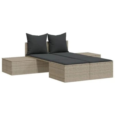 Afbeelding van Ligbed 2 persoons met kussens poly rattan lichtgrijs