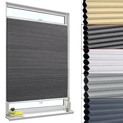 Afbeelding van WOLTU honingraat plisségordijn, zonder boren, thermo verduisteringsrolgordijn, duo rolgordijn, klembevestiging, tweekleurig, 70 x 120 cm, donkergrijs/wit, zonwering en akoestische