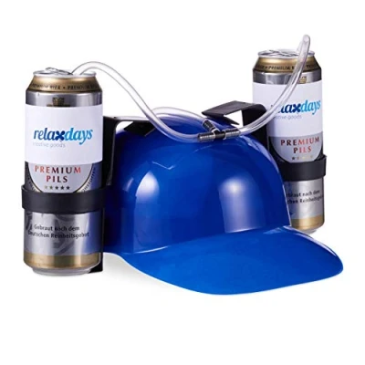Image de Relaxdays Boisson de Fête, Casque à Tube, 2 Canettes Bière, Article Drôle Carnaval Football, Bleu, Adulte Unisexe, 10022789_45, HLP 13 x 32 28 cm