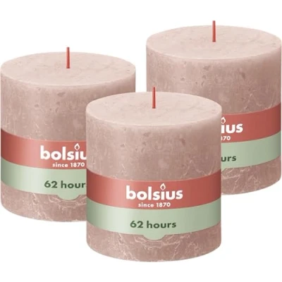 Afbeelding van Bolsius Rustieke Kaars 3 Stuks Roze 10cm 62 Branduren