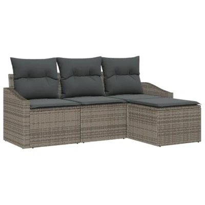 Afbeelding van vidaXL 4 delige Tuin Sofa Set met Kussens Grijs Poly Rattan