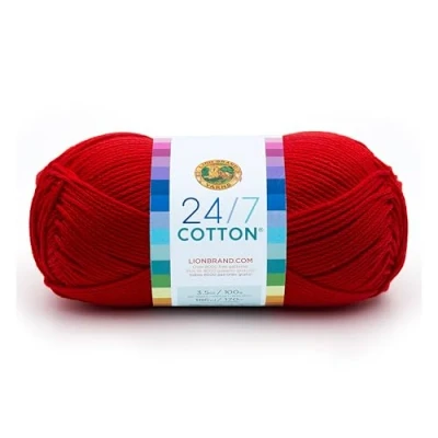 Afbeelding van Lion Brand Yarn Company Katoenen garen, 100% katoen, rood, 15,24 x 6,35 cm
