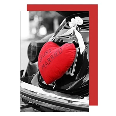 Afbeelding van Edition Seidel Hoogwaardige bruiloftswenskaart met envelop, bruiloftswenskaart, Just Married, auto (H468 SW023)