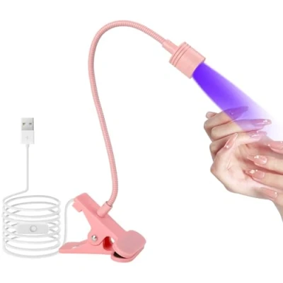 Image de AiQInu Lampe UV LED rotative 3 W avec USB et clip de sécurité pour vernis à ongles en gel, salon, bricolage (rose)