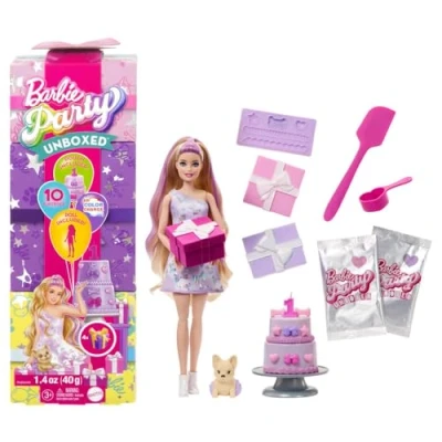 Afbeelding van Barbie Uitpakparty Dierenverjaardag Barbiepop met paarse highlights
