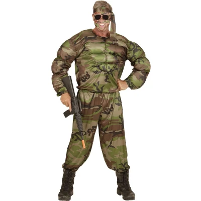 Afbeelding van Widmann Leger &amp; Oorlog Kostuum Super Soldaat Uit De Sportschool Large Carnavalskleding Verkleedkleding