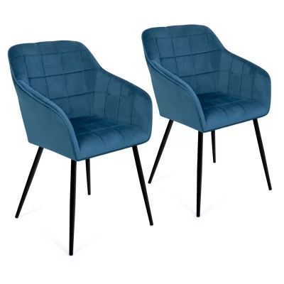 Afbeelding van Lot de 2 chaises salle à manger MADY en velours bleu avec accoudoirs