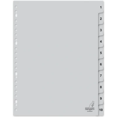 Afbeelding van Kangaro tabbladen A4 PP 120 micron grijs 23 gaats 10 delig cijfers extra breed G410CM B