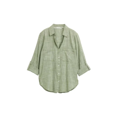Afbeelding van TOM Tailor WITH SLUB Structure Overhemdblouse, Dames, Maat: 34, Deep ivy green