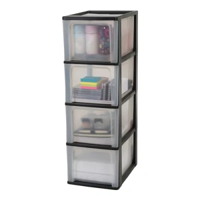 Afbeelding van IRIS Organizer Chest ladesysteem A4 4 diepe lades x 13L Kunststof Zwart/Transparant Zonder Wielen