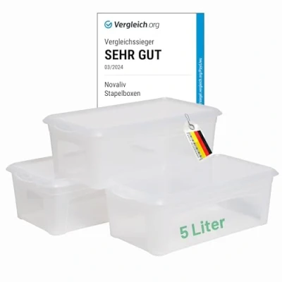Afbeelding van Set van 3 stapelbare opbergdozen transparant kunststof met deksel, 34 cm