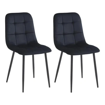 Afbeelding van Colenis® Ela Eetkamerstoel Set Van 2 Zwart Fluweel Velvet Design