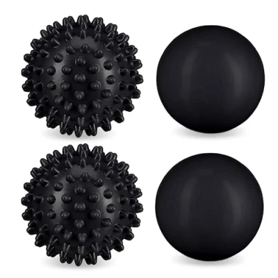 Afbeelding van Relaxdays massagebal set van 4 Ø 6,5 &amp; 6 cm egelbal hard triggerpoint bal