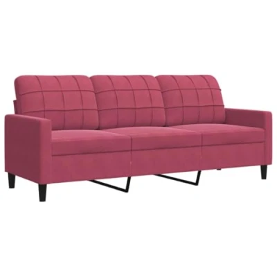 Afbeelding van Driezitsbank 180 cm fluweel wijnrood