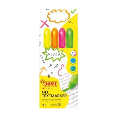 Afbeelding van Jovi Gel Neon Marker, etui met 4 markeerstiften van stick, verschillende kleuren, droogt niet uit, vlekt en loopt door het papier, glutenvrij, (1810)