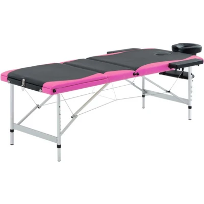 Afbeelding van vidaXL Massagetafel inklapbaar 3 zones aluminium zwart en roze