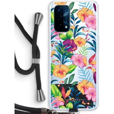 Afbeelding van Case Company® hoesje met Koord geschikt voor Oppo A74 5G Tropisch 2 Telefoonhoesje Zwart Bescherming aan alle Kanten en Over de Schermrand