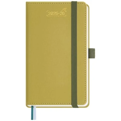 Afbeelding van BEZEND Kleine zakagenda 2025 2026 15,5 x 9 cm Weekplanner 25 26 met dubbel schema 1 week 2 pagina&#039;s 18 maanden van jul tot december Harde PU lederen omslag Mosterd