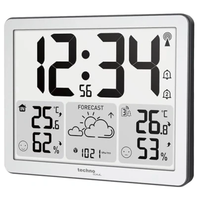Afbeelding van WS6780 2 in 1 radiogestuurde klok en radiografisch weerstation één, binnen buitentemperatuur, vochtigheid, luchtdruk, tot 3 zenders (één zender inbegrepen)