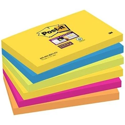 Image de Post it super sticky removable notes pad 90 sheets 76x127mm rio ref 655 6ss eu [pack 6] 6556sr