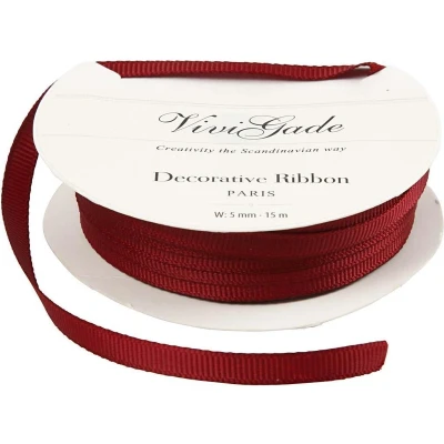 Afbeelding van Vivi Gade Decoratielint Grosgrain 5 Mm / 15 Meter Donkerrood