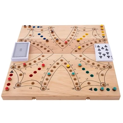 Afbeelding van Engelhart 350263 Jeu de Tock en Bois XL 4 Joueurs Coffret d&#039;hévéa pliable Société Traditionnel Canadien Parcours avec Cartes 2 à partir 6 ans