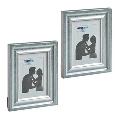 Afbeelding van Relaxdays fotolijstjes set van 2 13 x 18 cm passepartout 9x13 fotokaders zilver