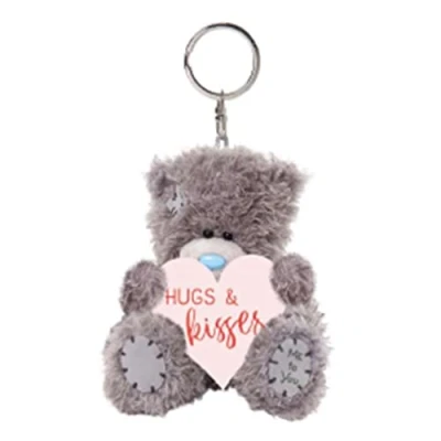 Afbeelding van Sleutelhanger Beer Met pluche hart Huge &amp; kisses 8cm