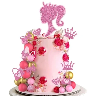 Afbeelding van 31 stuks prinsessentaarttoppers, hoge hakken, lippenstift, taartdecoratie, prinsessenthema, verjaardagstaartdecoratie voor meisjes