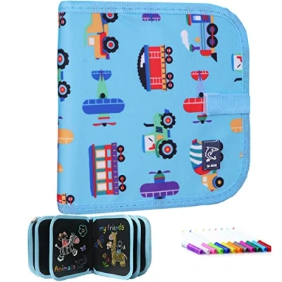 Afbeelding van Leren doodle board voor kinderen, schrijf het krijtbord, draagbaar schetsboek met 12 kleurrijke potloden, uitwisbaar oefenboek schilderen, 14 pagina&#039;s
