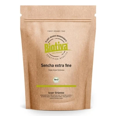 Afbeelding van Biotiva Biologische sencha groene thee, 1000 g, uitstekende sencha, 1 kg tegen een buitengewone prijs, zacht, licht kruidig met heerlijk bittere en bloemige noten, Fairbiotea certificaat, DE ÖKO 005