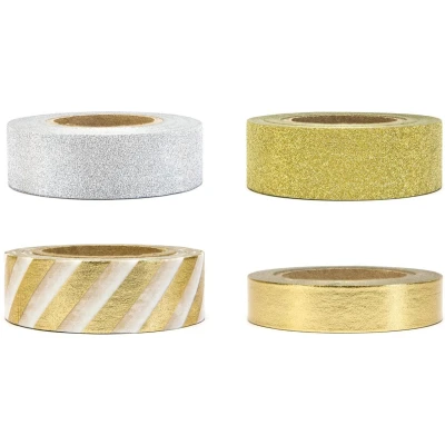 Afbeelding van Washi Tape Goud Wit 10m 4st