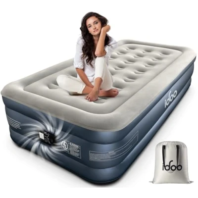 Afbeelding van iDOO Opblaasbaar Matras, Bed met Geïntegreerde Pomp, Zelfopblazend/Opblaasbaar in 3 Minuten, Comfortabele Hoes, Ideaal voor Kamperen 190*100*46cm 250kg Max, 1 Persoon