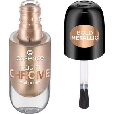 Afbeelding van essence Satin Chrome nagellak, nr. 01, goud, dekkend, express resultaat, sterk gepigmenteerd, metallic, veganistisch, zonder microplasticdeeltjes, parfum, parabenen, per stuk verpakt (8