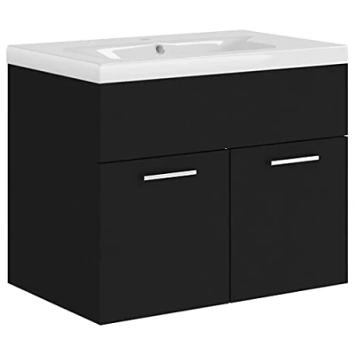 Image de vidaXL Armoire d&#039;évier avec lavabo intégré Noir Aggloméré3071271