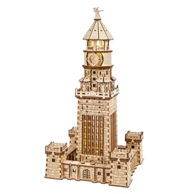Afbeelding van Ugears Alexandrië vuurtoren 3D puzzel knutselset voor volwassenen houten met led &#039;s nachts modelset om te bouwen, handwerk, puzzel, perfect cadeau, 340 stukjes